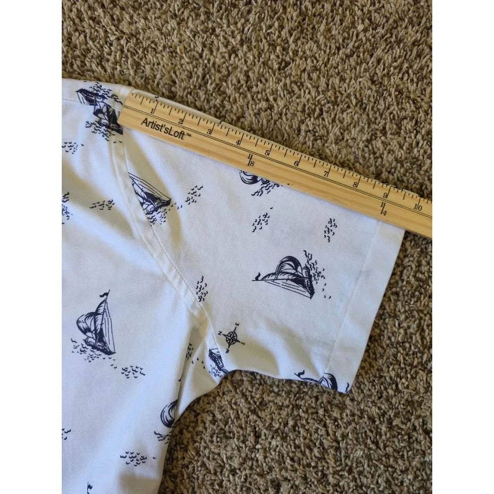 Ralph Lauren Mens Knit Oxford Polo Shirt White Nautical Sailboat Print Medium